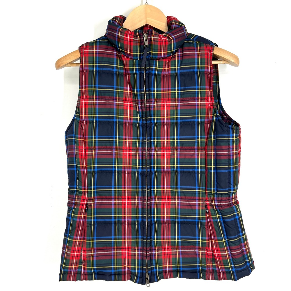 Talbots Petites Plaid Puffer Vest Womens MP Red Blue Tartan Downβ Filled Quilted